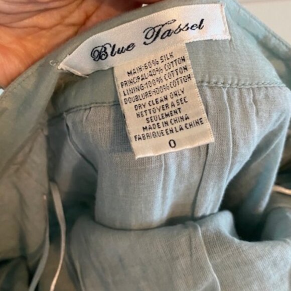 Blue Tassel Collection Silk Cotton Skirt with White Embroidery, fall season - Picture 8 of 9